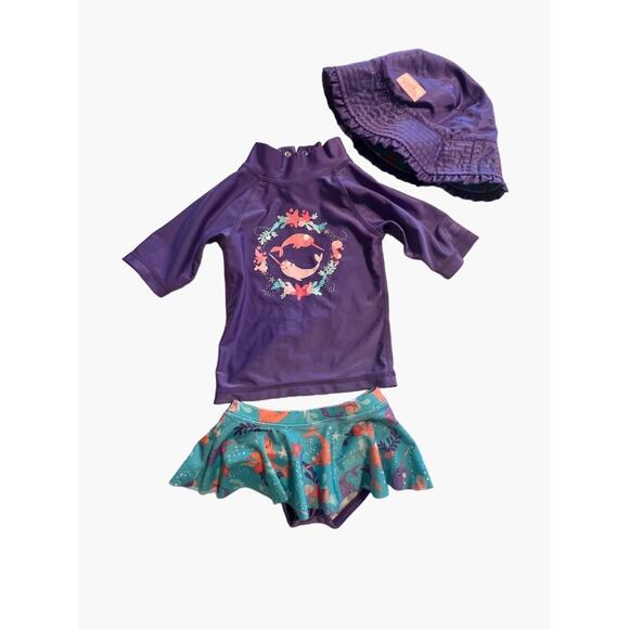 UV Skinz Toddler Girl Size 2 Rash Guard Swim Set with Hat Good used condition Pu - Picture 2 of 10